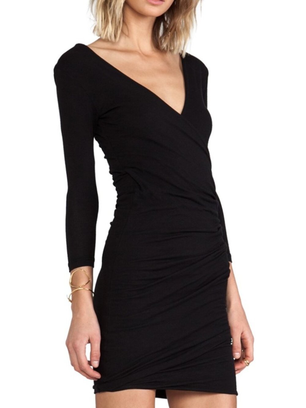 James Perse Ruched Faux Wrap Dress